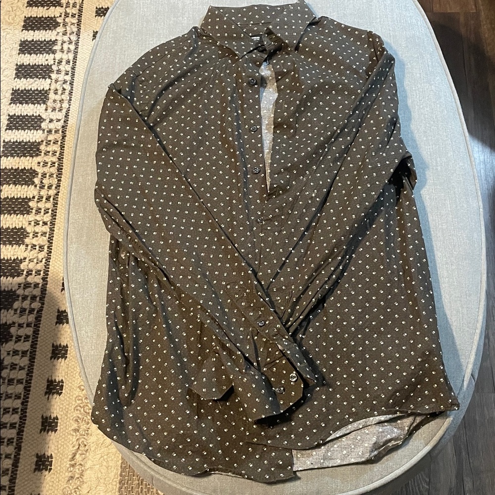 Express Dark Brown Floral Button-Up Shirt